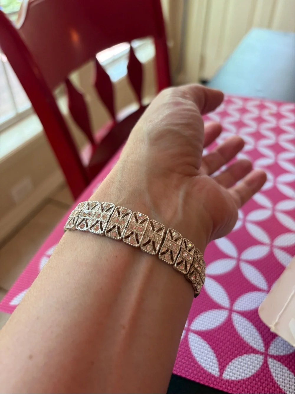 Sterling Silver Tone Crystal Link Bracelet - vintage. Beautiful! - Picture 2 of 5